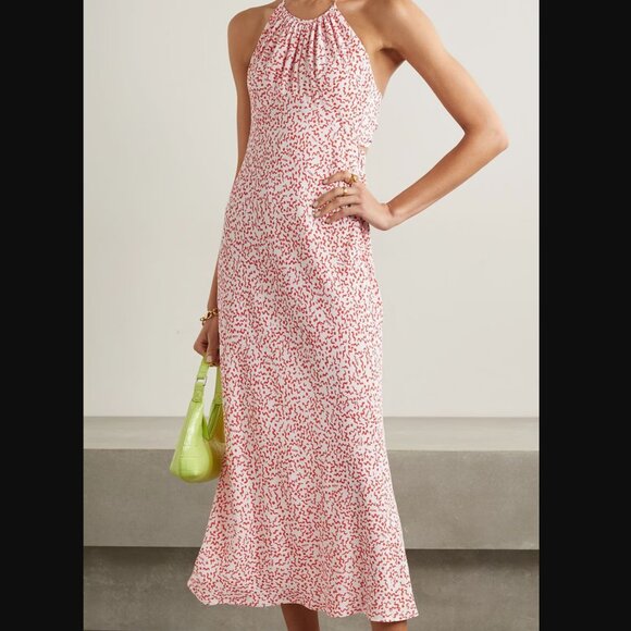 RIXO Dresses & Skirts - Rixo Marilyn Crepe Halterneck Midi Dress Extra Small